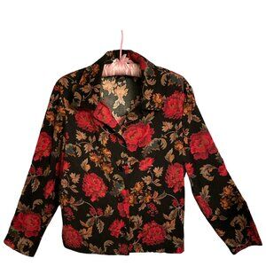 Briggs Long Sleeve Black Red Floral Blouse M size